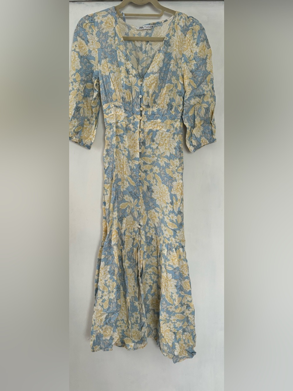 Zara Blue & Cream Floral Midi Dress